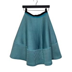 Beatrice B Made in Italy Teal Textured Mesh A-Line Skirt Women's Size 4